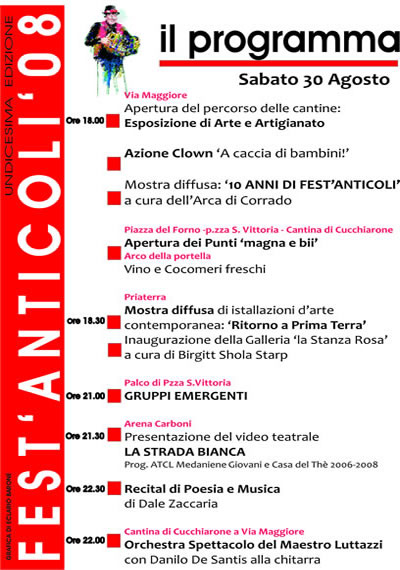 Fest'Anticoli'08: il programma di sabato 30 agosto