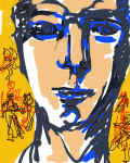 "Volti" di Eclario Barone. "Volto blu su giallo".