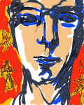 "Volti" di Eclario Barone. "Volto blu su rosso".
