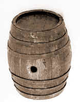 19. La cuplla (bariletto) di Antonio Scacchi, Chicchio. Legno di castagno e ferro, Ia met sec. XX, largh. cm 24, diam. cm 16, circ. cm 65; per portare da bere al contadino durante i lavori estivi: potatura, fienagione e trebbiatura.