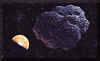 L'asteroide Amor in vista di Marte (Immagine di David A. Hardy)