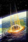 L'asteroide dell'estinzione dei dinosauri impatta la Terra (Immagine di David A. Hardy)