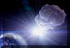 Un esplosione nucleare distrugge un asteroide in rotta di collisione con la Terra (Immagine di David A. Hardy)