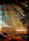 Pioggia di meteoriti sulla Terra in formazione (Immagine di David A. Hardy)