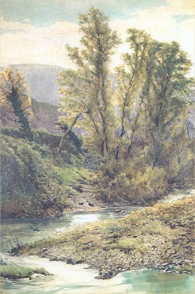 Ettore Roesler Franz (1845-1907), In riva allAniene tra il Lazio e lAbruzzo acquarello, cm 98 x 64,5 (dal sito www.ettoreroeslerfranz.com)