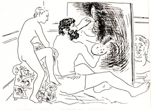 Picasso, "Il Pittore e la Modella", incisione, 1927