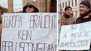 Cartelli di protesta a Berlino (da "La Repubblica" di gioved 13 gennaio 2011).