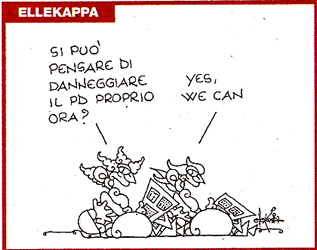 Veltroni secondo ElleKappa su La Repubblica di sabato 30 aprile 2011. (Bene: con questa vignetta ElleKappa si fa perdonare, forse, quella con cui il 4 aprile 2008, sull'Alitalia, sostenne il veltroniano Calearo contro il sindacato).