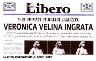 La prima pagina di "Libero" di gioved 30 aprile 2009.