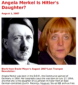 Per la serie "Hitler si rivolterebbe nella tomba?": un articolo del 2007 intitolato "Angela Merkel  la figlia di Hitler?" (Clicca qui per leggerlo per intero!)