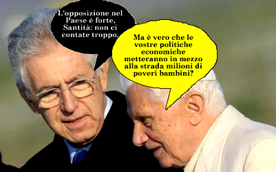 Per la serie "Ansia e preoccupazione ai massimi livelli sono diverse da quelle dei comuni mortali": il Ratzinger si informa con ansia sulla situazione italiana, ma il Monti non  ancora in grado di rassicurarlo del tutto.