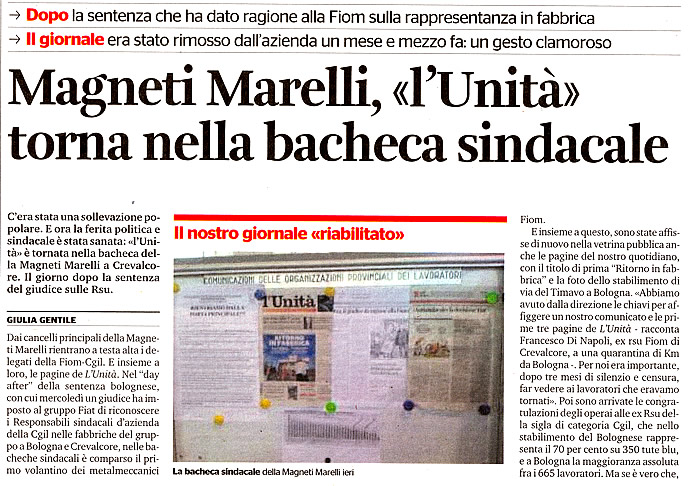 (su) Sergio Marchionne, nemico dei Diritti umani e dei Lavoratori: L'Unit di gioved 29 marzo 2012.