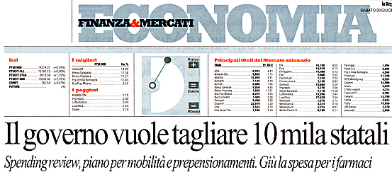 Titoli de La Repubblica e (in basso a destra) de L'Unit di sabato 30 giugno 2012.