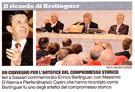Massimo D'Alema e Pierferdinando Casini ricordano il compromesso storico di Enrico Berlinguer. Che era una micidiale insensatezza gi quarant'anni fa (peggio: un'impressionante testimonianza di vigliaccheria politica, della quale Berlinguer era troppo intelligente per non rendersi conto,  e che perci probabilmente gli accorci la vita), ma che oggi  un crimine contro il Paese.