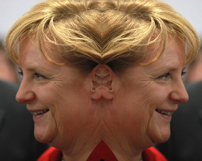 Per la serie "Che tocca fa' co' 'sta Sinistra che non ci sta": la Merkel bifronte.