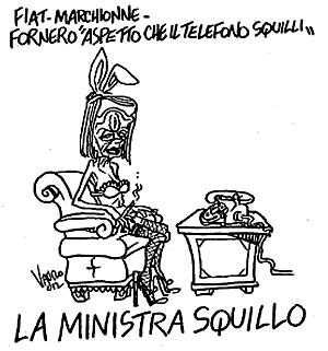 Per la serie "A ministri intellettualmente volgari, vignette ferocemente volgari": la Fornero di Vauro, in attesa che il Marchionne la chiami.