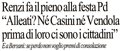 Per la serie "Pesci in barile": il Renzi e "La Repubblica" uniti nella lotta contro Bersani.