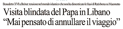 Fondamentalisti cristiani (autori del filmaccio e loro camerati) e fondamentalisti islamici uniti contro i sani di mente di tutto il mondo. E contro Obama,  ovvio: ai fanatici piace Romney.  il momento di gettare acqua sul fuoco? Certo, solo i pazzi ci gettano benzina. I pazzi e chi organizza provocatori viaggi papali come quello qui sotto. (La Repubblica, venerd 14 settembre 2012).