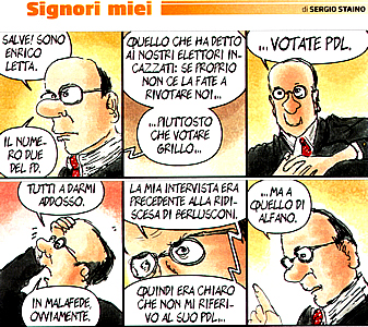 Staino su Enrico Letta sul "Venerd di Repubblica" del 27 luglio 2012.