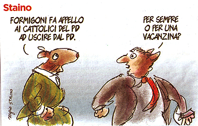 Il Formigoni in tenuta da nemico dei gay e Staino su L'Unit di marted 12 giugno 2012.