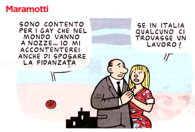 Per la serie "Il pinkwashing ci mena per il naso sempre meno": una bella vignetta di Maramotti su lUnit di gioved 8 novembre 2012.