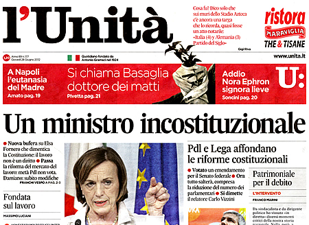 L'Unit di gioved 28 giugno 2012.