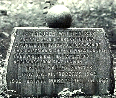 Nella foto (tratta da "Le Scienze" 132 del 1979): Il ricordo della fredda estate del 1816  scolpito su questa pietra tombale, ancora in piedi in quella che era la fattoria di Reuben Whitten ad Ashland (New Hampshire). Il riferimento alla quantit di frumento da lui coltivato sembra rispecchiare il fatto che nel 1816 il raccolto del frumento, e in particolare di quello invernale, fu relativamente buono, mentre quello del mais venne duramente decurtato.