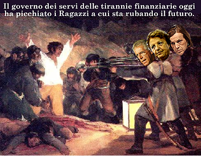 14 novembre 2012: il governo dei servi delle tirannie finanziarie e del Vaticano contro i Ragazzi in piazza in difesa della Repubblica nata dalla Resistenza. (Luigi Scialanca, scuolanticoli@katamail.com).