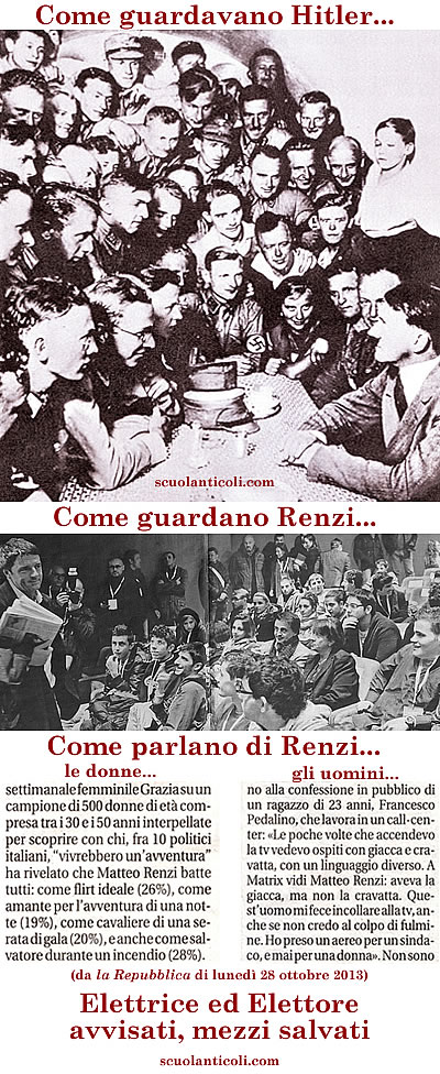 Come guardavano Hitler... Come guardano Renzi... Come parlano, di Renzi, le donne... e gli uomini. Elettrice ed Elettore avvisati, mezzi salvati. (Luned 28 ottobre 2013. Luigi Scialanca, scuolanticoli@katamail.com)
