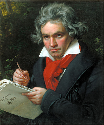 "La scrittura della musica". Ludwig van Beethoven (1770-1827) in un ritratto eseguito nel 1830, dopo la sua morte, dal pittore Joseph Karl Stieler (17811858). (Luned 11 agosto 2014. Luigi Scialanca, scuolanticoli@katamail.com).