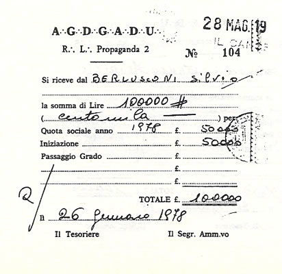 26 gennaio 1978: Silvio Berlusconi si iscrive alla P2.