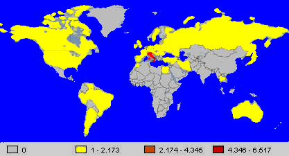 Le 61 nazioni di provenienza delle 9.733 visite ricevute da ScuolAnticoli nel mese di gennaio 2010.