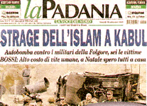 La prima pagina de "la Padania" di venerd 18 settembre 2009.