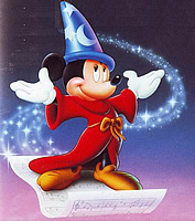 Mickey Mouse, alias Topolino, nei panni dell'Apprendista Stregone in "Fantasia", di Walt Disney.