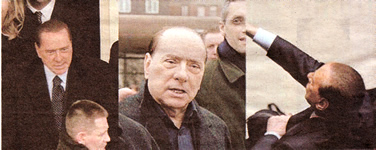 Per la serie "Muoia Sansone con tutti i Berluskei": Silvio Berlusconi rapinato della chioma sotto gli occhi della scorta e del Ghedini.