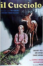 Una locandina italiana del film "Il Cucciolo", diretto nel 1946 da Clarence Brown e basato sull�omonimo romanzo (1939) dell�americana Marjorie Kinnan Rawlings (1896 - 1953).