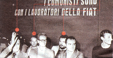 Berlinguer, Bertinotti, Ferrara e Fassino nel 1980. Notare la faccia torva di Ferrara: pregustava gi il giorno in cui finalmente avrebbe rivelato di essere un agente della Cia? Fassino invece no, non sembrerebbe un infiltrato nel Pci dai servizi segreti Usa...