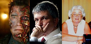 Nicola "Nichi" Vendola tra un inchino a Terminator Schwarzenegger (promotore dellintroduzione nella costituzione della California del divieto di eliminare i tagli alle tasse per i pi ricchi) e una preghierina con "mamma" Amelia Frascaroli... Il mondo di Nichi?