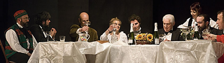 1. Eclario Barone, Andrea Fabbi, Piero Splendori, Fiorenza Novelli, Antonio Jacovelli, Enrico Chianca, Cinzia Grifoni, Ivano Ciucci e Leandro Teodori ne "Le nozze", di Anton Čechov. Regia di Anna D'Incalci. Arsoli (Roma), Teatro Comunale, 27 e 28 marzo 2010.