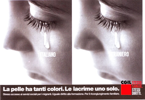 La pelle ha tanti colori. Le lacrime uno solo. Stesso accesso ai servizi sociali per i migranti. Uguale diritto alla formazione. Per il ricongiungimento familiare.
